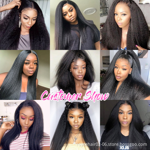 Wholesale Virgin Unprocessed Brazilian 180% Density Kinky Straight Human Hair Pre Plucked Transparent 4x4 Swiss Lace Closure Wig
